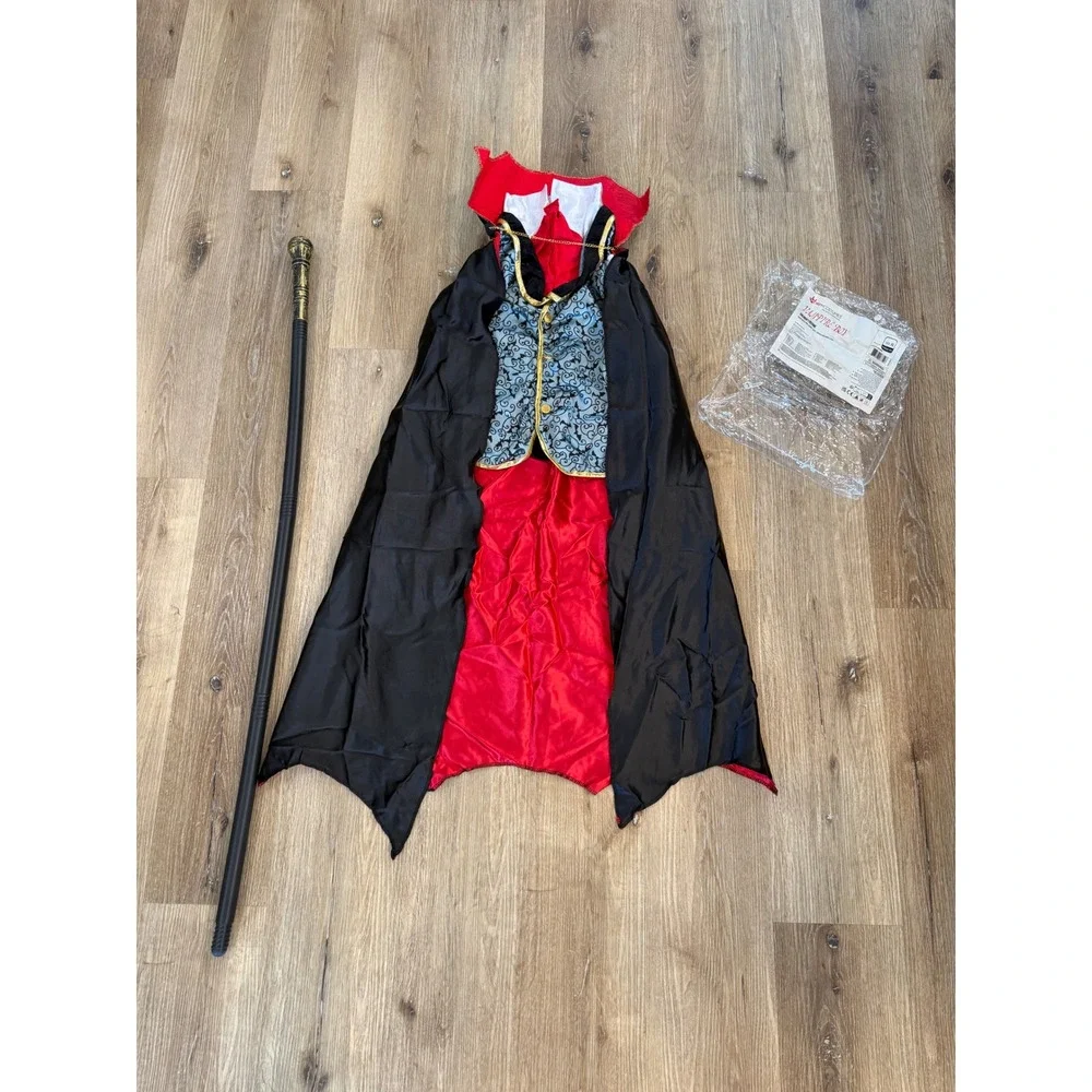 Morph Costumes Goth Vampire Boy Costume Boys XL Red Black Brocade Cape Cane